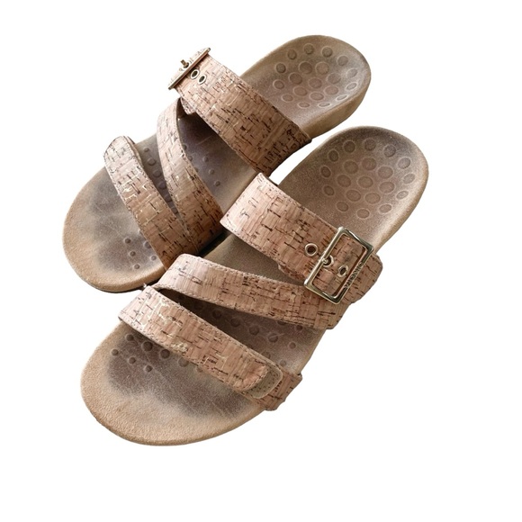 Vionic Skylar Sandals Size 9 Tan and Gold Cord Slide Adjustable Straps - Picture 1 of 10